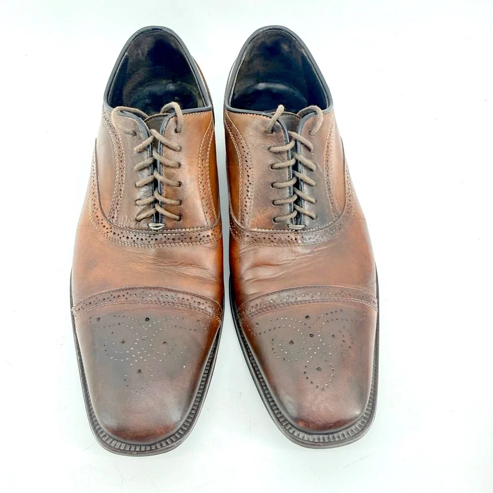 To Boot New York Oxford Mens 8 Brown Medallion Cap Toe Leather Italy Heritage
